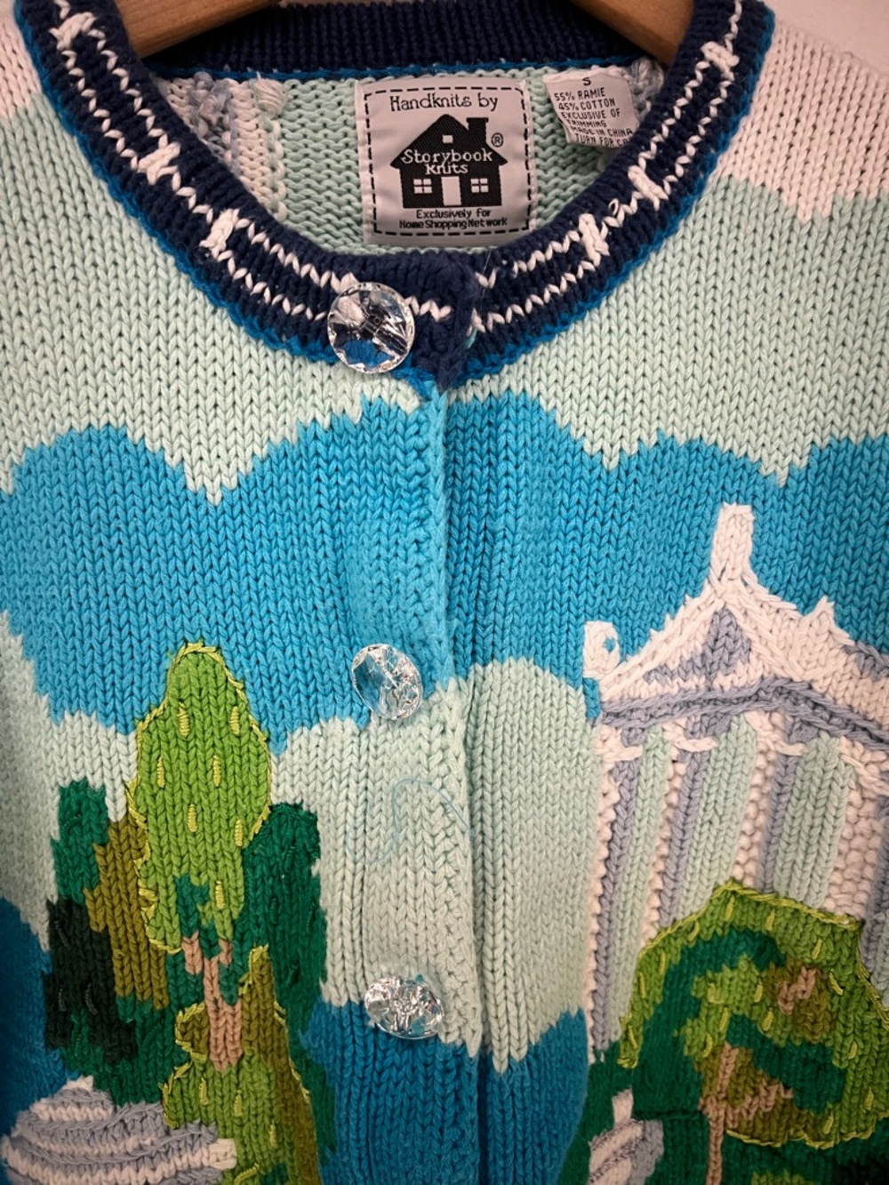 Vintage 90s Storybook Knits Greece Greek Roman Themed Cardigan Sweater Size S - Picture 4 of 9